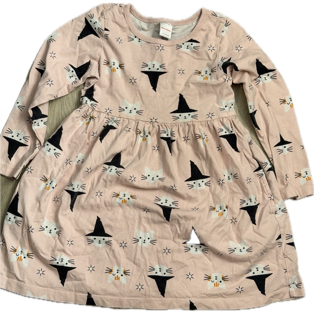 Hanna Andersson Girls Pink Witch Cat Halloween Dress Long Sleeve Size 110 US 5